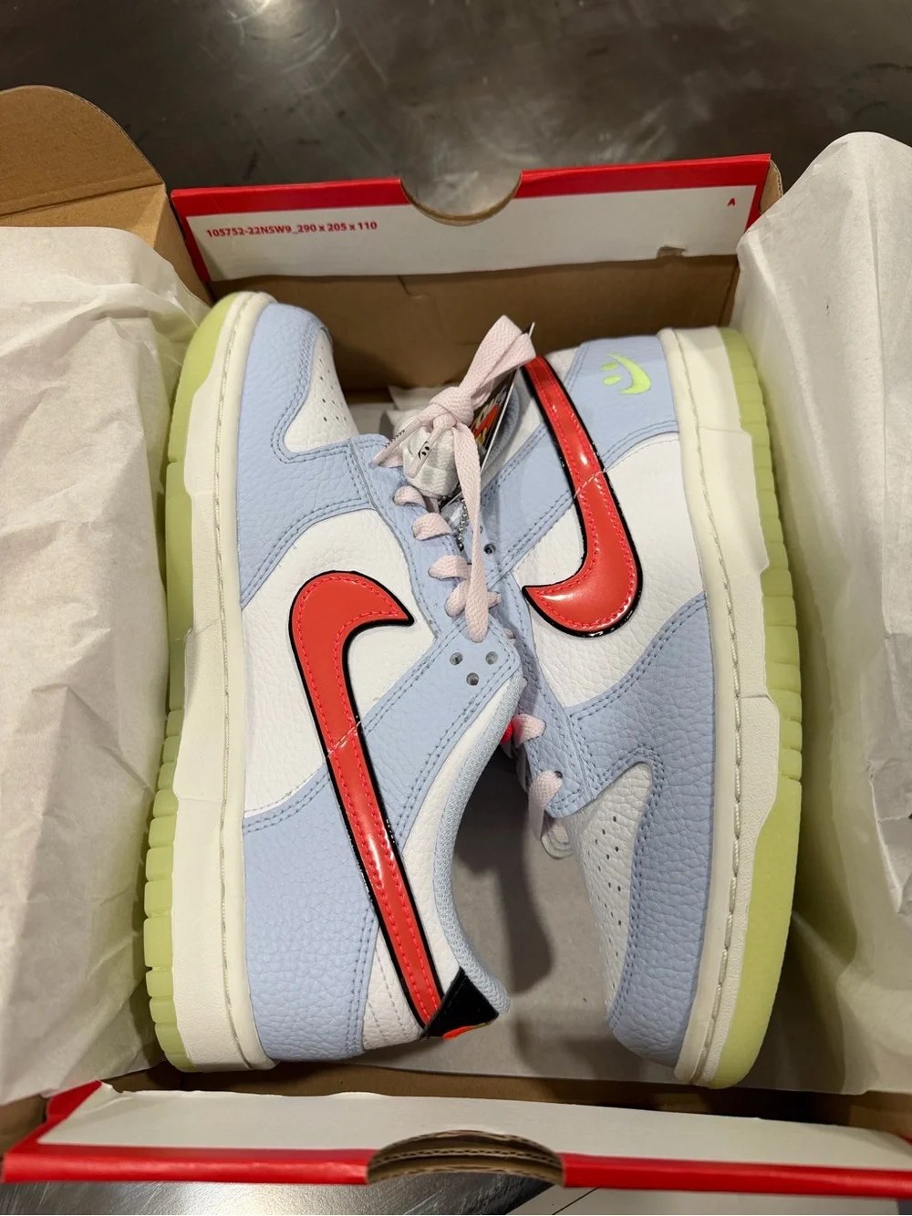 Nike Dunk Low BG- Light Blue, White & Red Swoosh